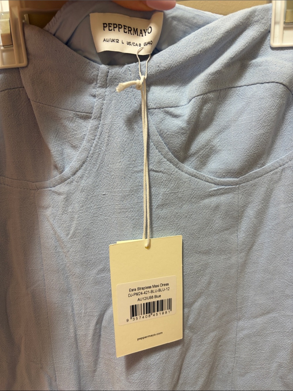 Peppermayo Strapless Pale Blue Maxi Dress with Side Slit (NEW WITH TAGS) - Picture 3 of 3